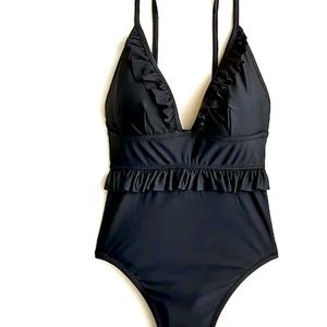 STUNNING J Crew Black Ruffle One-Piece Swimsuit Size 4